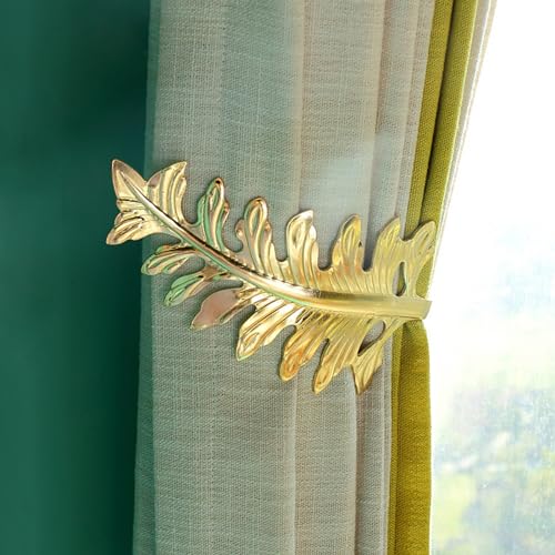 MoYouno 1 Paar Vorhanghalter,Gardinen Raffhalter,Raffhaken für vorhänge, Großer Vintage-Blatt-Vorhang-Raffhalter, Retro-dekorativer Vorhanghalter,Raffhalter für vorhänge, Dekorativer Raffhalter(Gold) von MoYouno