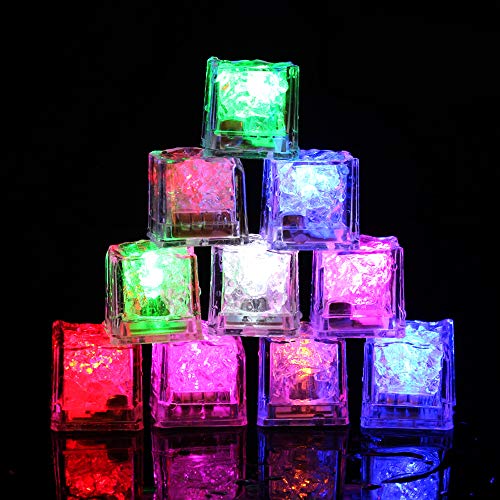 MoYouno 12er Pack LED Eiswürfelschale für Getränke Eiswürfel Flüssigkeitssensor Wasseraktiviertes Glühen, Dekoration für die Weihnachtshochzeitsfeier von MoYouno