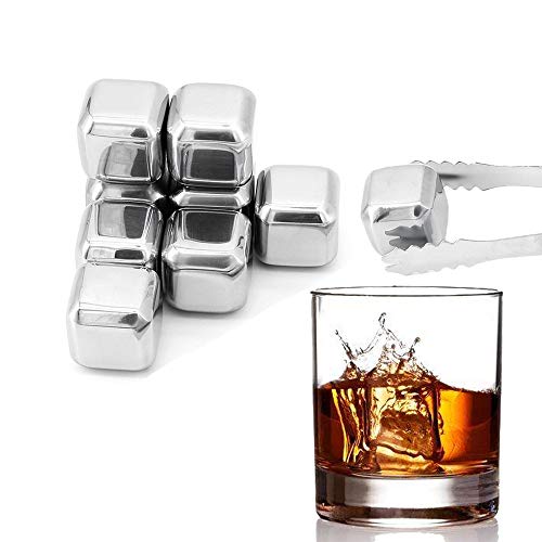 MoYouno 8-teilige Eiswürfelschale aus Edelstahl mit Eisclip Tong Metal ice cube Stone Rocks für Scotch Whisky Brandy von MoYouno