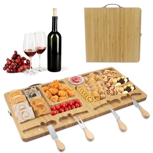 MoYouno Charcuterie Käsebrett mit Käsemesser Set,Charcuterie Board Geschenk Foldin,Käsebrett mit Käsemesser Set,Cheese Plate aus Holz, Ideal für Weihnachts Hochzeits- und Einweihungsgeschenke﻿ ﻿ (1) von MoYouno