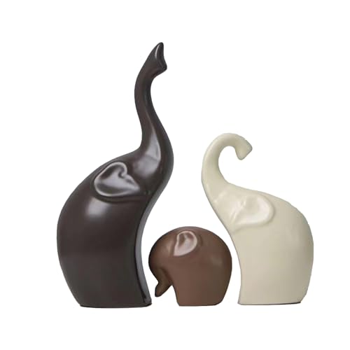 Moaobooh 3 Stück Keramik Skulpturen, Hirsch Keramik Moderne Kunst Elefant Statue Wohnzimmer Dekoration (Elefanten) von Moaobooh