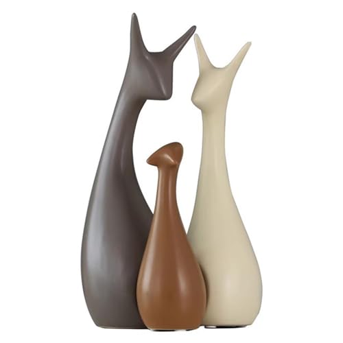 Moaobooh 3 Stück Keramik Skulpturen, Hirsch Keramik Moderne Kunst Elefant Statue Wohnzimmer Dekoration (Hirsche) von Moaobooh