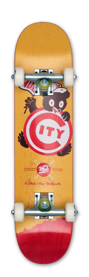 Mob Skateboards Skateboard Ballpark Micro 6.5 Complete - Komplettboard 26.81 x 6.5 Zoll (Holzboard aus 7 Schichten Ahornholz, 1-St., fertig montiert - City Logo - Gelb und Rot), Einsteiger Skateboard für Kinder mit City Logo von Mob Skateboards
