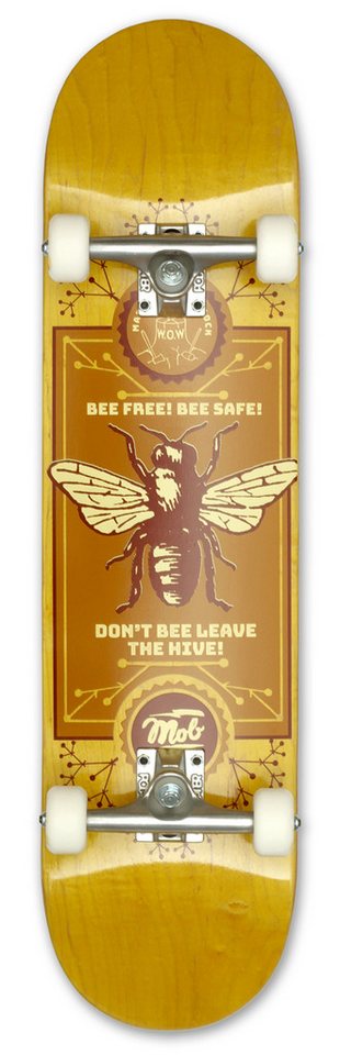 Mob Skateboards Skateboard Bee 8.0 - Komplettboard 31 x 8 Zoll (Holzboard aus 7 Schichten Ahornholz, 1-St., fertig montiert - Gelb), Skateboard für Jugendliche, Erwachsene, Anfänger und Profis von Mob Skateboards