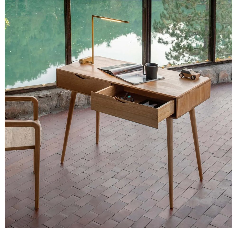 Mobello Arbeitstisch Massiver Eichenholz Bürotisch, Moderner Computertisch & Holztisch, 110x50x80 cm von Mobello