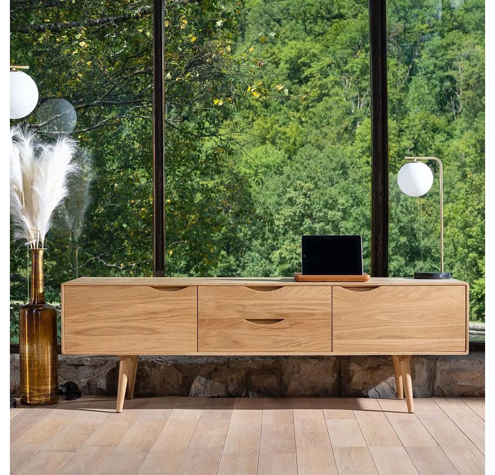 Mobello Sideboard Elegante Kommode aus Massiv Eichenholz, Stilvoller Mehrzweckschrank für Zuhause, 160x40x53 cm von Mobello