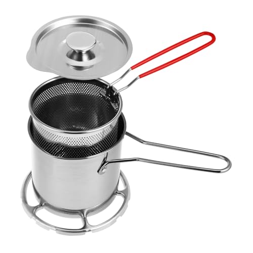 Mobestech 1 Satz Fritteuse mit Frittierkorb Mini Frittierpot für Einfache und Köstliche Speisen Hochwertiger Hitzebeständig und Langlebig für Induktionsherde Silikon Griff und Deckel von Mobestech