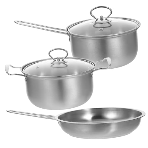 Mobestech 1 Satz Küche dreiteiliges Set Kochen Küchentopf Und Kochtopf für die Küche Braten mit kleiner Topf Küchenwaren multifunktionaler Topf Edelstahltopf 410er Edelstahl von Mobestech