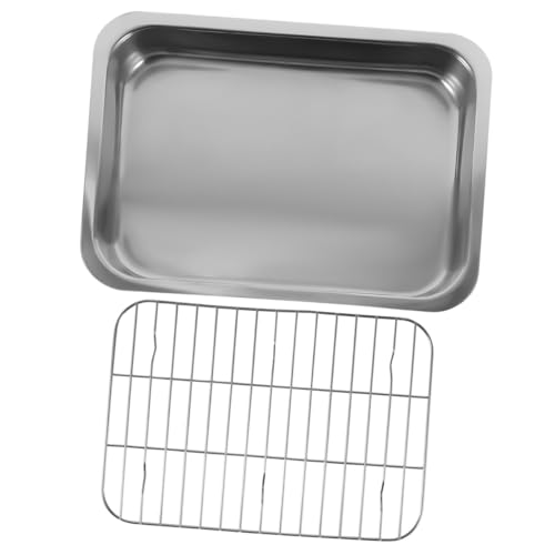 Mobestech 1 Satz Rechteckige Auflaufform Multifunktion Braten Groß Tablett Gestell Gericht Nicht -stick Umrandet Backen Für Ofen Bräter Backform Küchenbackpfanne Rostfreier Stahl Silber von Mobestech