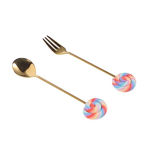 Mobestech 1 Satz kleine Fruchtgabeln Schaufeln Design rostfrei Servierlöffel Eislöffel Rührlöffel Cartoon-Besteck Dessertlöffel Kaffeelöffel aus Edelstahl zarte Löffel Metall von Mobestech