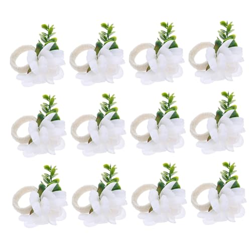 Mobestech 12 Stück Serviettenringe Mit Künstlichen Blumen Serviettenhalter Für Esstisch Serviettenhalterringe Serviettenhalter Für Partys Grüne Blätter Serviettenringe Bankett von Mobestech