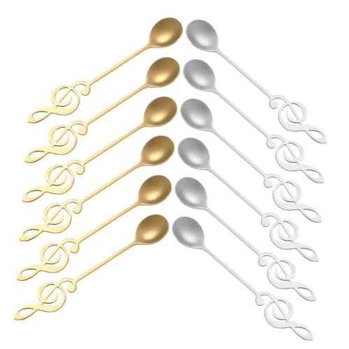 Mobestech 12 Stück Teiliges Kaffeelöffel Musiknoten Design Kleine Dekorative Rührlöffel Vielseitig für Kaffee Milch Joghurt Tragbar und Leicht zu Reinigen für Zuhause und Unterwegs von Mobestech