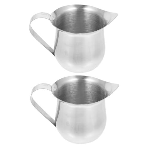 Mobestech 2 Stück Edelstahl Milchaufschäumer Kännchen Mini Milchkännchen aus Rostfreiem Stahl Vielseitig Einsetzbar als Espresso Pour Cup Leicht und Robust für Camping und Zuhause von Mobestech