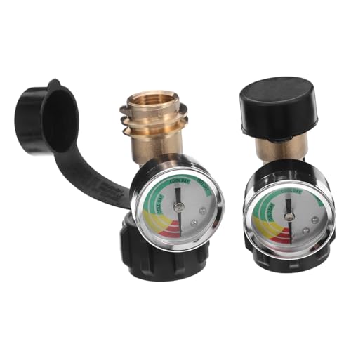 Mobestech 2 Stück Gasflaschenadapter mit Integriertem Manometer Wetterfest Anschluss Präzise Drucküberwachung Einfacher Anschluss für Camping BBQ Gasgrill und Heizgeräte von Mobestech