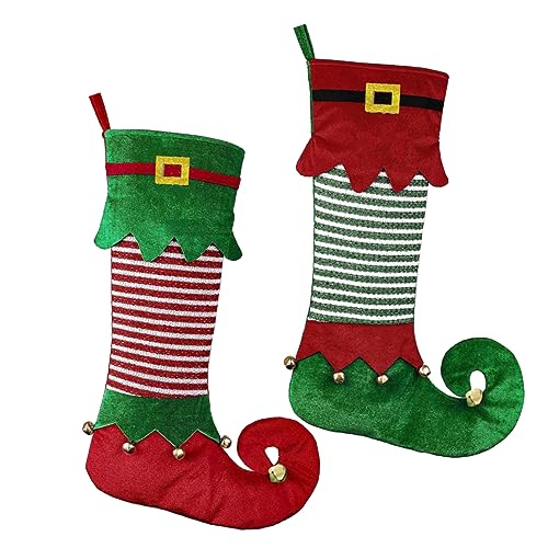Mobestech 2 Stück Große Weihnachtsstrümpfe mit Aufhängevorrichtung Langlebige Kaminsocken Rot und Grün Festliche Weihnachtsdeko für Kamin Baum Tür und Fenster für Weihnachtsfeier und von Mobestech
