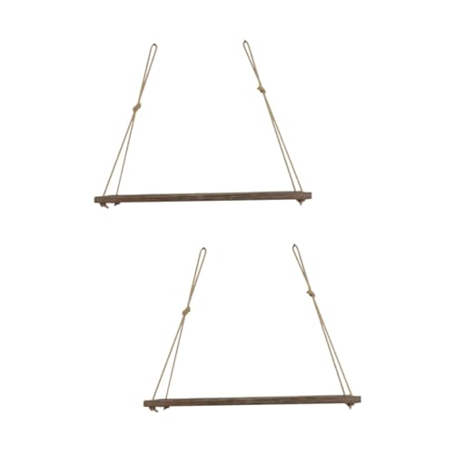 Mobestech 2 Stück Hakenpartition schwebende Eckregale hängend klein Dekoration montiert wandregal Schweberegal aus Holz schwimmendes Buchregal schwebendes Regal Zimmerregal Seil Kaffee von Mobestech