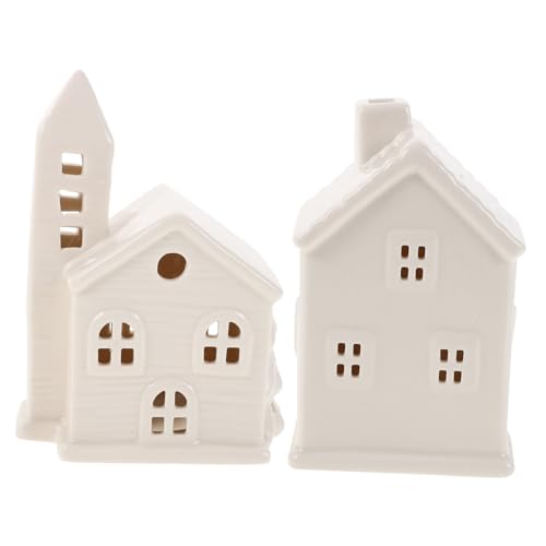 Mobestech 2 Stück Keramik Led-Haus Handbemalte Weihnachtsdeko mit Sicherer Led-Beleuchtung Rustikale Miniatur Bauernhaus-Ornamente für Weihnachtsbaum Hängedekoration und Festliche von Mobestech