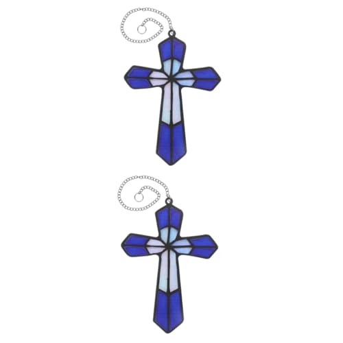 Mobestech 2 Stück Kreuzwandbehang Querwand Moderne Einrichtung aus der Mitte des Jahrhunderts großes Mauerkreuz Fenster Kreuzanhänger aus Acryl Acryl-Kreuz-Hängeanhänger Blue von Mobestech