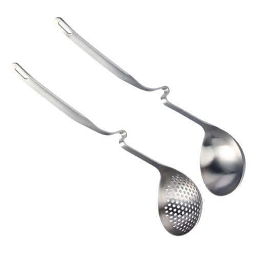 Mobestech 2 Stück Teiliges Hängelöffel mit Schlitzsieb und Suppenkelle Langstielig Hitzebeständig für Hotpot Eintöpfe und Suppen Praktische Küchengeräte mit Aufhängehaken von Mobestech