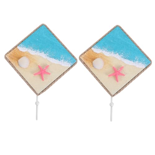 Mobestech 2 Stück Teiliges Mediterranes Wandhaken Handbemaltem Nautischem Design Quadratisch Gelber Seestern Vielseitig für Schlüssel Handtücher Mäntel Dekorative Strandthemen-wandkunst von Mobestech