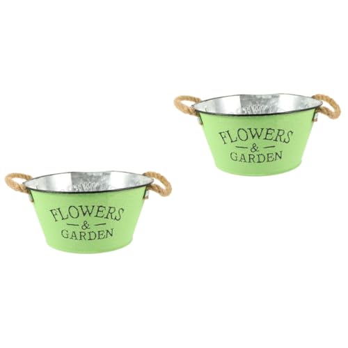 Mobestech 2 Stück Vintage Blumeneimer aus und Robuste Rustikale Blumenvase für Balkon und Garten für Sukkulenten und Kleine Pflanzen Dekorativer Übertopf Grün von Mobestech