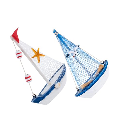 Mobestech 2 Stück mediterranes segelboot Modell Miniboote Schiffsmodell-Ornamente Segelschmuck Mini-Boot-Ornament Segelboot-Dekoration Mini-Segelboot-Ornamente Holz von Mobestech
