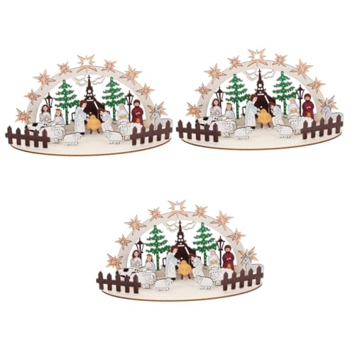 Mobestech 3 Sets Weihnachtsdeko Adventsdekorationen Ornamente Weihnachtsbäume Jesus Szene Puzzle DIY Montagemodell DIY Montage Requisite Desktop Ornament Tischhandwerk Foto Requisite Holz von Mobestech
