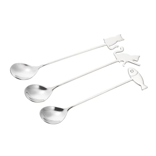 Mobestech 3 Stück Teiliges Katzen und Fisch Design Dessertlöffel Tragbare Verschleißfeste Kaffeespiele für Haushalt Ergonomisch Glatt für Kuchen Tee Partys und Geschenkgebrauch von Mobestech