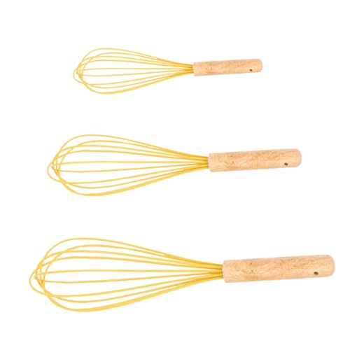 Mobestech 3 Stück manueller Schneebesen Eggbeater Handschub Schneebesen backen Ei Handmixer Rührbesen Küchenschneebesen zum Kochen Handheld -Schneebesen Holz Gelb Wiederverwendbar von Mobestech