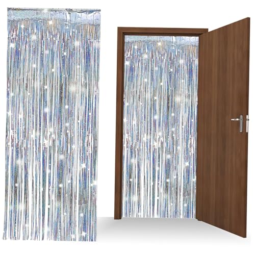 Mobestech 4 Stück Fransen Folienvorhänge Silber Glitzer Vorhang für Partys Hochzeiten Geburtstagsfeiern und Veranstaltungen Dekoration mit Einfachem Aufbau von Mobestech