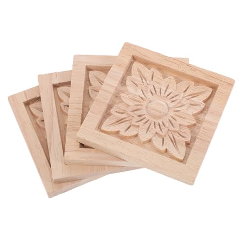 Mobestech 4 Stück Holzapplikationen Vintage Schnitzblume Applikation Unbehandelt Onlay Applikation für Tür Schrank Kommode Dresser Holzverzierungen für Möbel von Mobestech