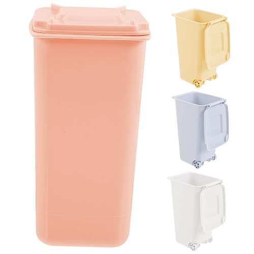 Mobestech 4 Stück Mini Desktop Mülleimer mit Deckel Kleine Abfalleimer für Büro und Schreibtisch Praktischer Tischabfallbehälter Weiß Gelb Blau Platzsparend und Geruchsisolierend von Mobestech