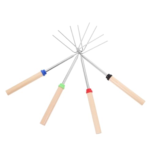 Mobestech 4 Stück Rührgabel aus Edelstahl Fondue-Sticks Fonduegabel Campingvorräte Vorspeisengabeln Grillstäbchen zum Grillen Grillspieße Obstgabeln Lagerfeuerstab Spieß-Sticks Holz von Mobestech