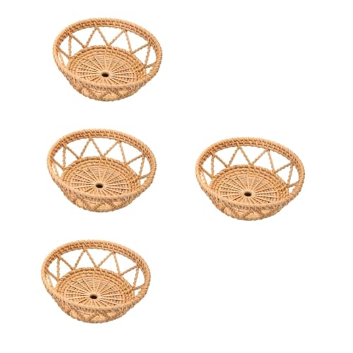 Mobestech 4 Stück Runder Geflochtener Rattankorb Dekorativer Obst und Snackservierer für Tisch für Früchte Süßigkeiten und Natürliche Vielseitig Einsetzbar von Mobestech