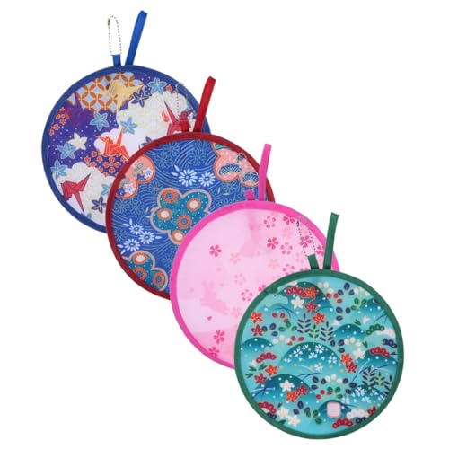 Mobestech 4 Stück Runder Lüfter Faltbare Handlüfter Handheld faltbar Handventilatoren faltbar runde faltbare Ventilatoren bunter Faltfächer Fan von Sticked Circle Polyestertuch von Mobestech