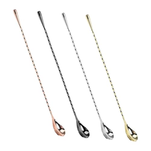 Mobestech 4 Stück Teiliges Cocktail Rührlöffel Farblich Sortiert Silber Roségold Gold Schwarz Polierte Oberfläche Langer Griff Vielseitig für Kaffee Getränke Desserts Bar und Haushalt von Mobestech