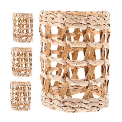 Mobestech 4stücke Teiliges Wiederverwendbare Gewebte Flaschenhüllen Handgefertigte Rattan-bezüge Für Gläser Und Lotionflaschen Dekorative Und Funktionale Getränkehalter Für Zuhause von Mobestech