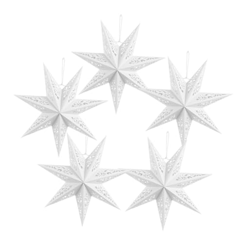 Mobestech 5 Stück Papier Stern Lampenschirme Weiß Dekorative Weihnachtsdeko zum Aufhängen Vielseitige Stern Laternen für Hochzeit Fenster und Barbeleuchtung Raumbeleuchtung von Mobestech