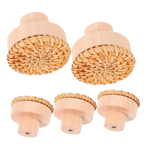 Mobestech 5 Stück Rattan Wandhaken Naturhandgefertigt Rundes Design Wandmontage Schlüssel Taschenhalter Boho Dekor für Wohnzimmer Bad und Flur von Mobestech