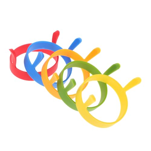 Mobestech 5 Stück Teiliges Runde Spiegelei Eierringe aus Hitzebeständigem Antihaftbeschichtetem Silikon mit Griffen Vielseitige Omelett und Pancake Formen Geeignet für Zufällige Farbe von Mobestech