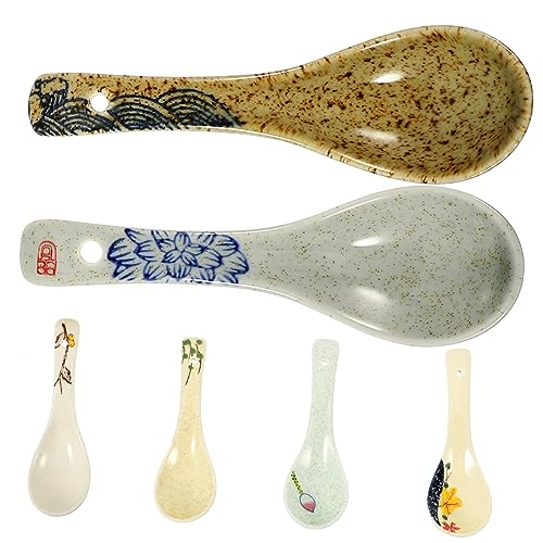 Mobestech 6 Stück Teiliges Keramik Löffel mit Kurzem Griff Japanische Suppenlöffel für Zuhause und Restaurant Glatte Oberfläche Vielseitig für Suppe Reis Brei Spülmaschinengeeignet von Mobestech