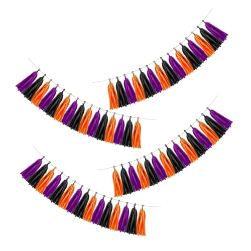 Mobestech 60 Stück Teiliges Halloween Papier Tassel Bunting Banner in Schwarz Orange Violett Verstellbare Party Deko Girlande aus Papier für Wände Fenster Garten Einfache Montage für von Mobestech