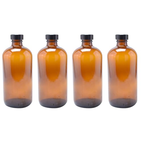 Mobestech 4er-pack Runde Glasflaschen 120 Ml Nachfüllbare Trinkflaschen Mit Bernsteinfarbenen Flaschendeckeln Für Ätherische Öle von Mobestech