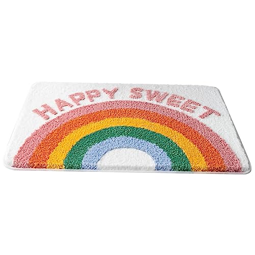 Mobestech Bunte rutschfeste Badematte Saugfähiger Weicher Badezimmerteppich mit Regenbogenmuster Rutsch Badvorleger für Zuhause Pflegeleicht und Platzsparend von Mobestech