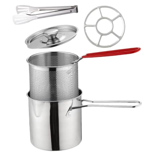 Mobestech Edelstahl Mini Fritteuse mit Korb und Deckel Tiefer Frittiertopf mit Silikongriff Kompakt für Pommes Garnelen Gemüse Sicherer Outdoor Indoor Frittiereinsatz für Familie und von Mobestech