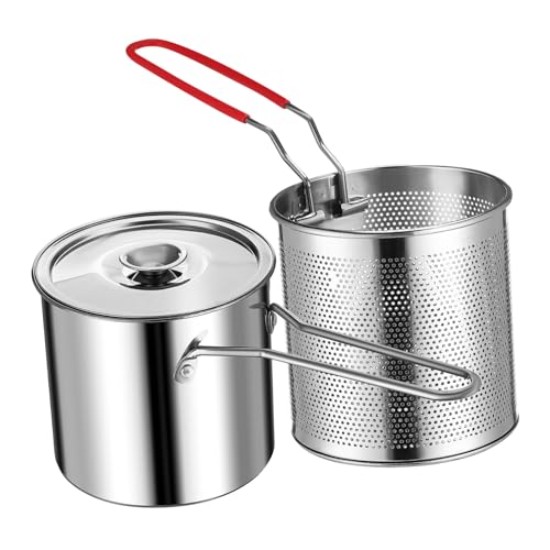 Mobestech Frittiergerät aus Edelstahl mit Feinmaschfilter Deckel und Korb Vielseitiger Mini Fritteusen-topf für Braten Kochen Dünsten für Familie und Outdoor-einsatz von Mobestech