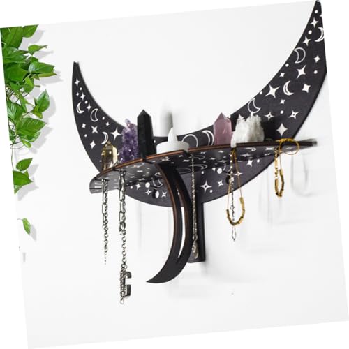 Mobestech Halbmondförmiges Wandregal aus Holz mit Stabilem Kristall Display Schmuck Kerzenhalter Dekoratives Ornamentregal für Wohnzimmer und Wohnaccessoires Praktisches Aufbewahrungsregal von Mobestech