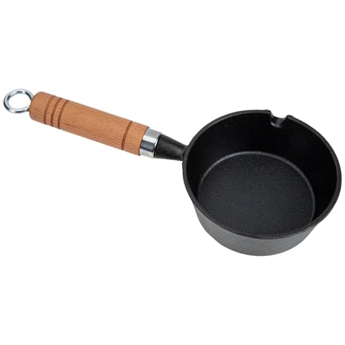 Mobestech Haushalts Ölpfanne aus Gusseisen Mini Kochtopf mit Holzgriff für Braten und Frittieren für Camping und Outdoor Aktivitäten Langlebig von Mobestech