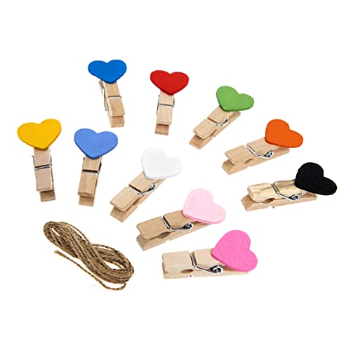 Mobestech Holz Bild Clips Wäscheklammern Zum Basteln Mit Herzmotiv Für Foto Dekoration Für Geburtstage Hochzeitsfeiern Und Andere Partys Mit Seil Included von Mobestech