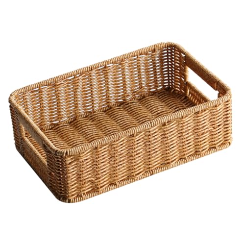 Mobestech Imitation Rattan Aufbewahrungskorb mit Hohlgriffen Vintage Gewebter Korb für Badezimmer Schlafzimmer Küche Vielseitig Einsetzbar Einfach zu Reinigen von Mobestech